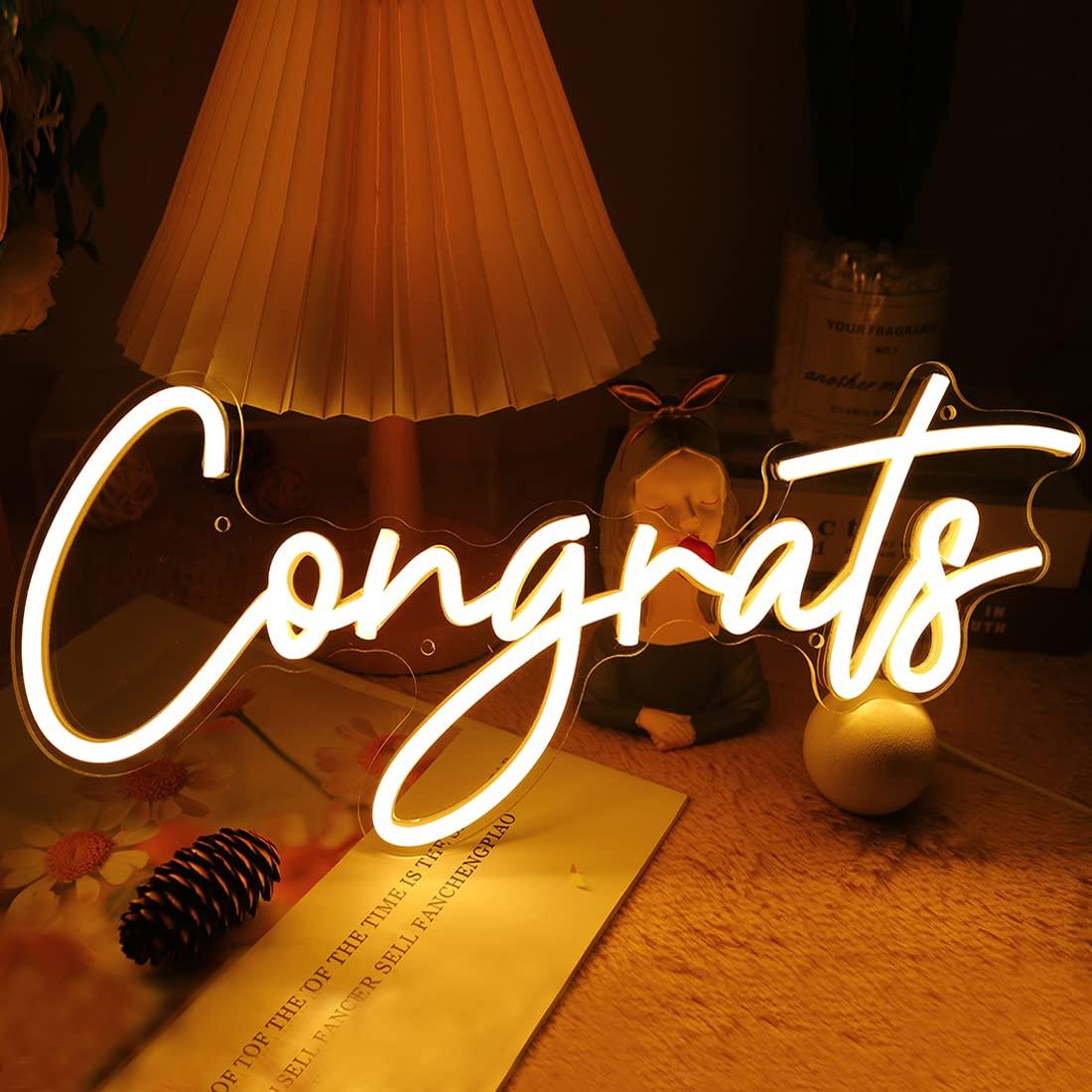 Wedding Lighting And Decor - おめでとうネオンサイン USB調光可能LEDライト 卒業式 結婚式 誕生日パーティー お祝い背景