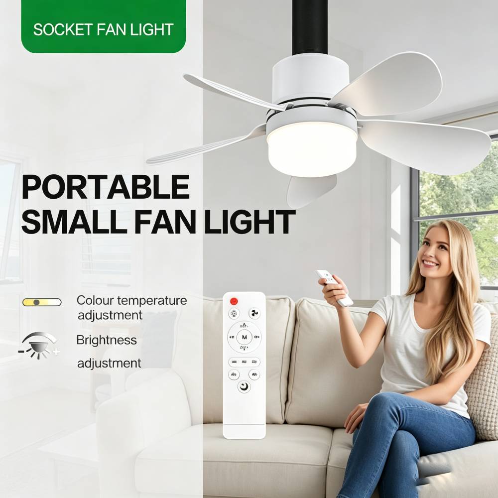 Led Lighting Decor - リモコン付きソケットファンライト、LED付き小型シーリングファン、E26/E27+B22コードレスライトスクリューファン（キッチン、寝室、小部屋用）