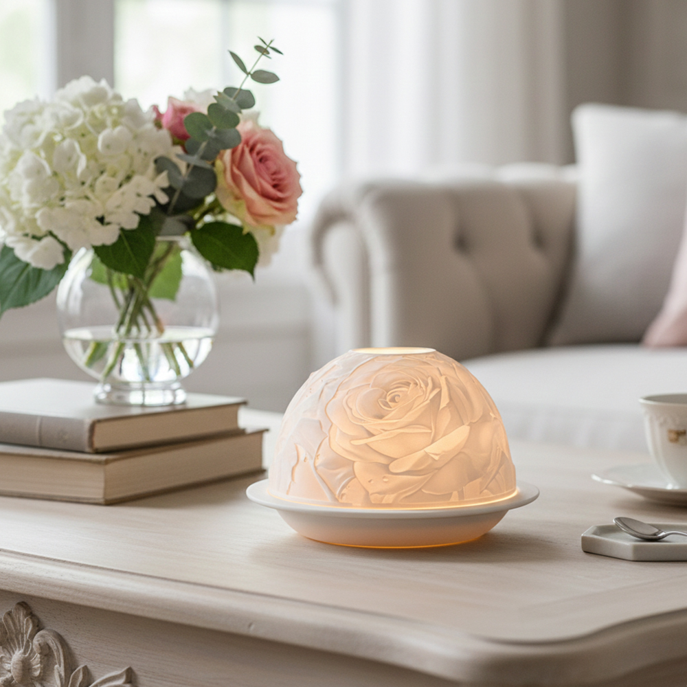 Wedding Lighting And Decor - エレガントなローズ柄の磁器製キャンドルホルダー、温かみのある夜の光、リビングルーム、寝室、ロマンチックな結婚式の装飾、奉納用ティーライト、ギフトに