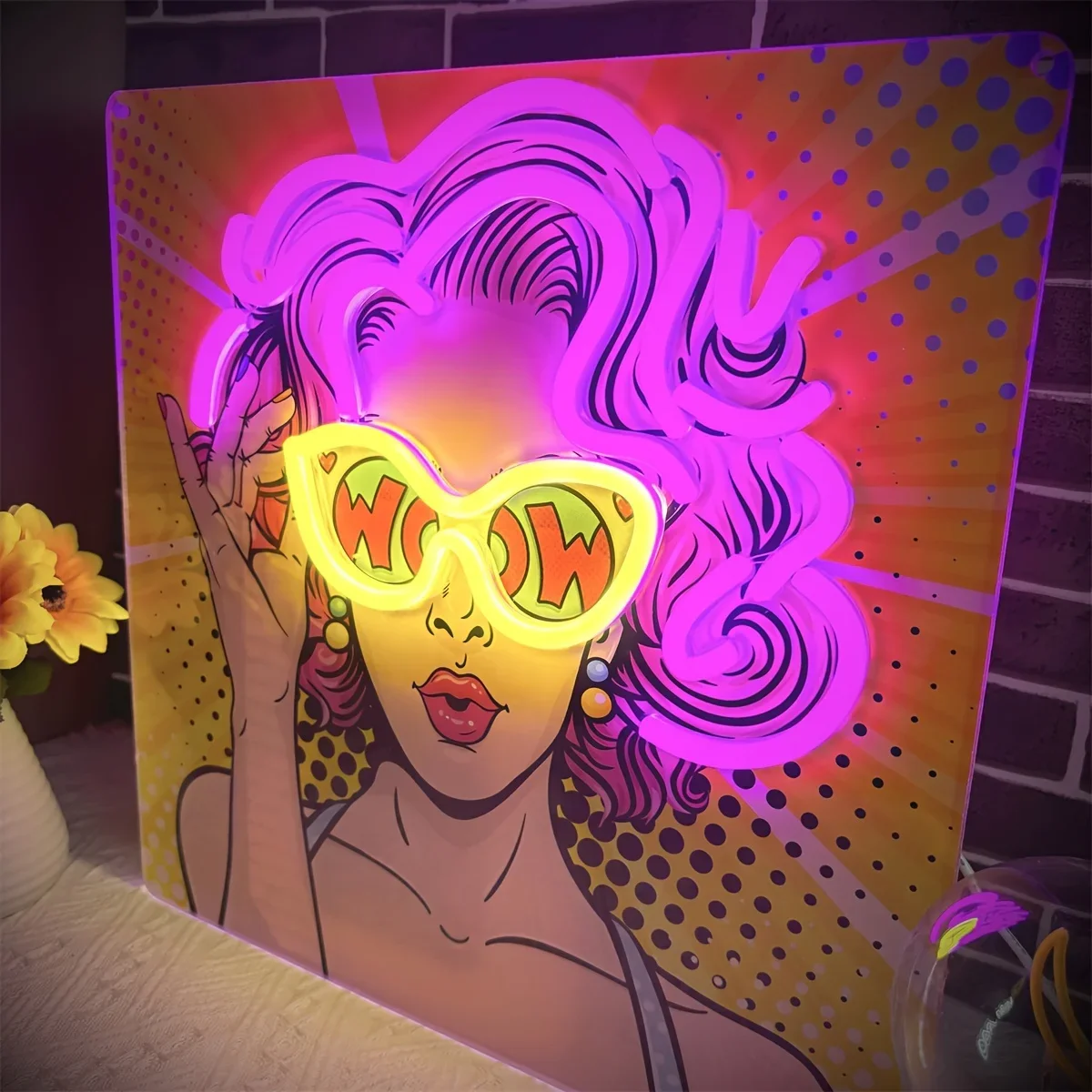 Outdoor Lighting Decor Wow - Wow Lady ポップアート LED ネオンサイン USB