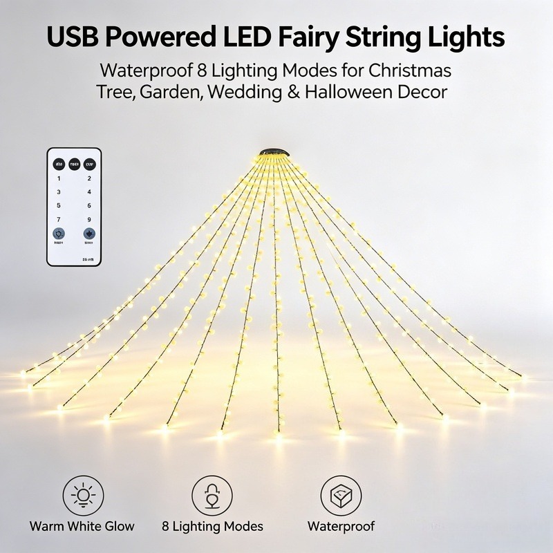 Wedding Lighting And Decor - USB LED フェアリーストリングライト、防水クリスマスツリーライト、8つの照明モード付き、庭や結婚式の装飾に最適