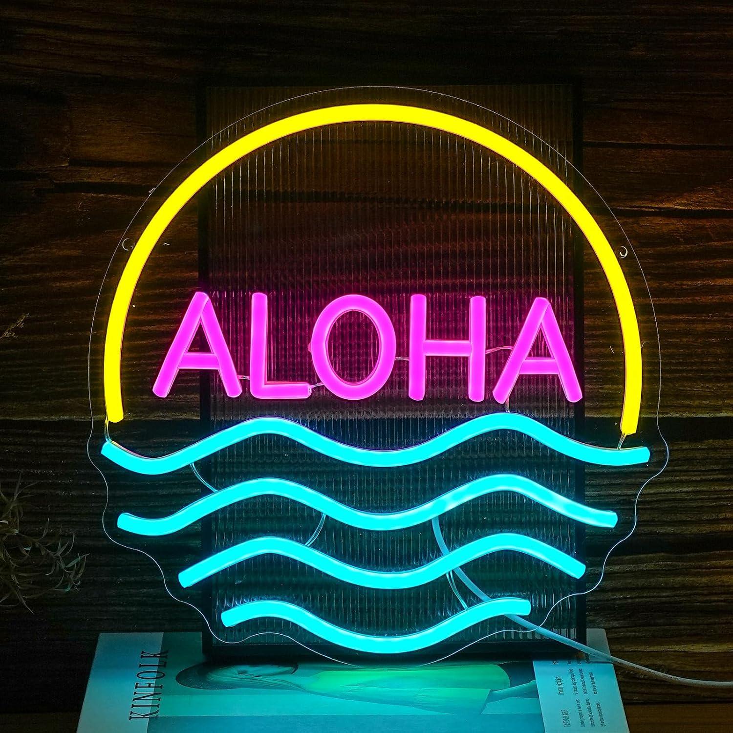 Lighting Decor Rentals - アロハサンセットウェーブネオンサインUSB調光可能なLEDライトビーチバーパブレストランホテルバケーションレンタルパーティー壁装飾用