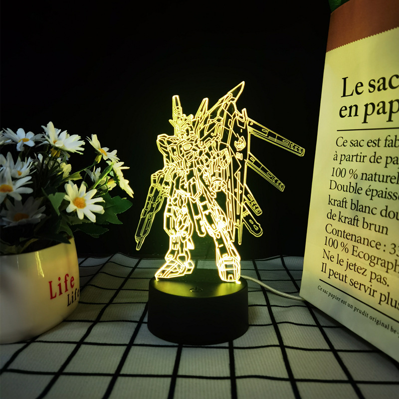 Lighting Room Decor Items - モビルスーツガンダム ストライクフリーダム＆ウイングゼロ 3DアクリルLEDナイトライト アニメフィギュア 寝室＆ゲームルームの装飾 ホリデーギフト