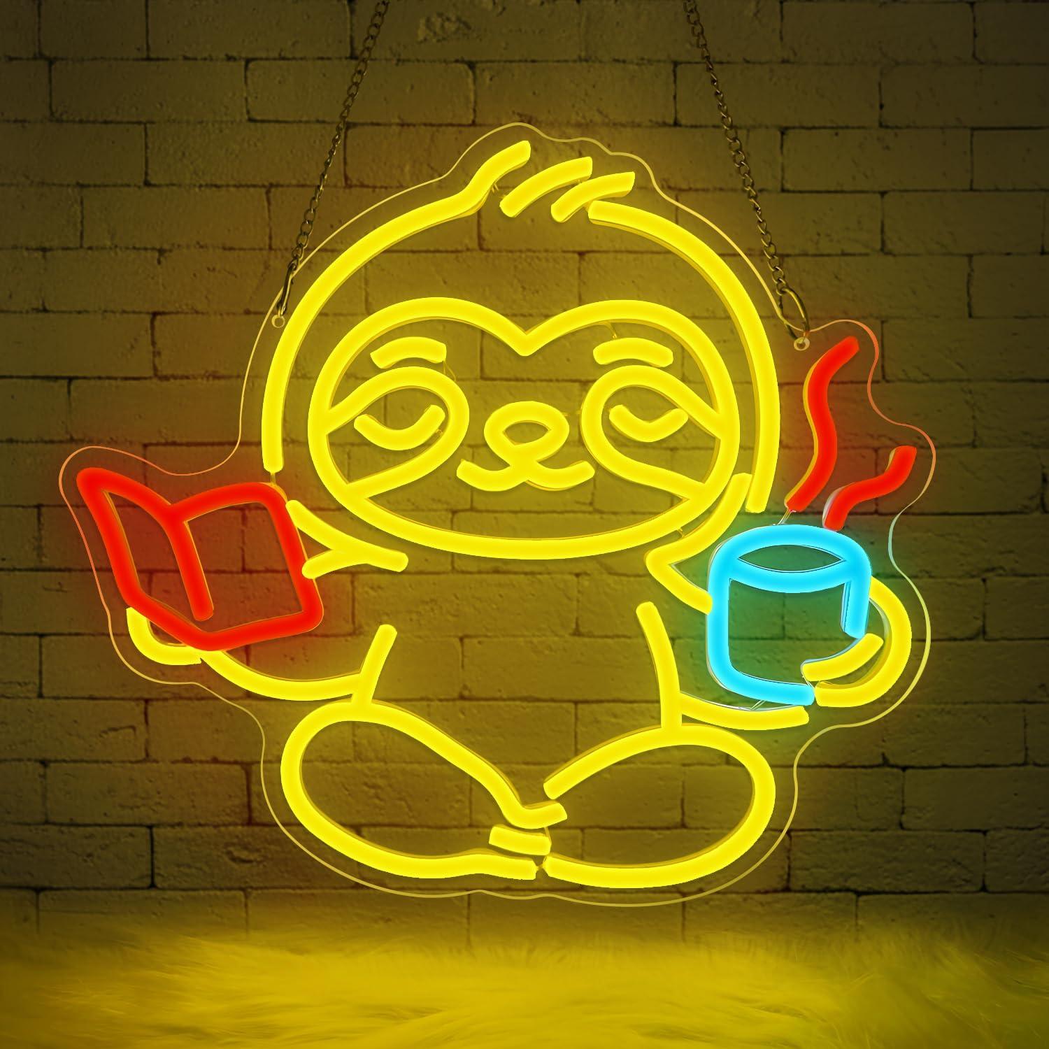Lighting Decor In Room - ナマケモノのネオンサインUSB調光LEDライト、寝室、リビングルーム、ホームオフィス、子供部屋、読書愛好家のための装飾ギフト、ナイトライト