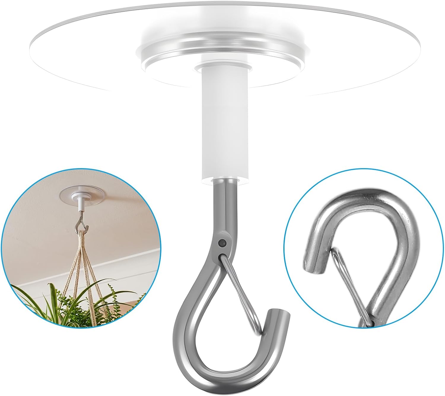 Kitchen Decor Lighting - 5個入りヘビーデューティー自己粘着式天井フック、ドリル不要、安全ロック付きプラントハンガー、ライト、チャイム、ファン、壁飾り用、キッチン、バスルーム用