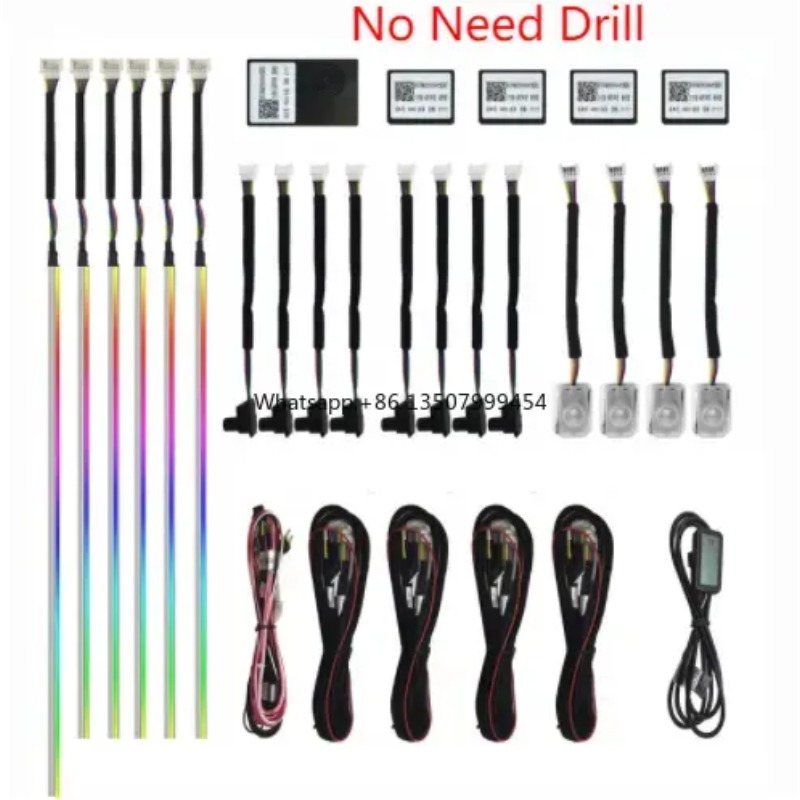 Led Lighting Decor - A80 64色LEDアンビエントライトアクリルストリップ 18in1ユニバーサルサウンドアプリコントロール 車内装飾照明 12V 新品