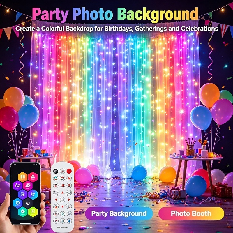 Lighting Decoration In Bedroom - USB電源式アプリ制御LEDカーテンライト、クリスマス、窓、寝室、パーティーの装飾用DIYフェアリーライト