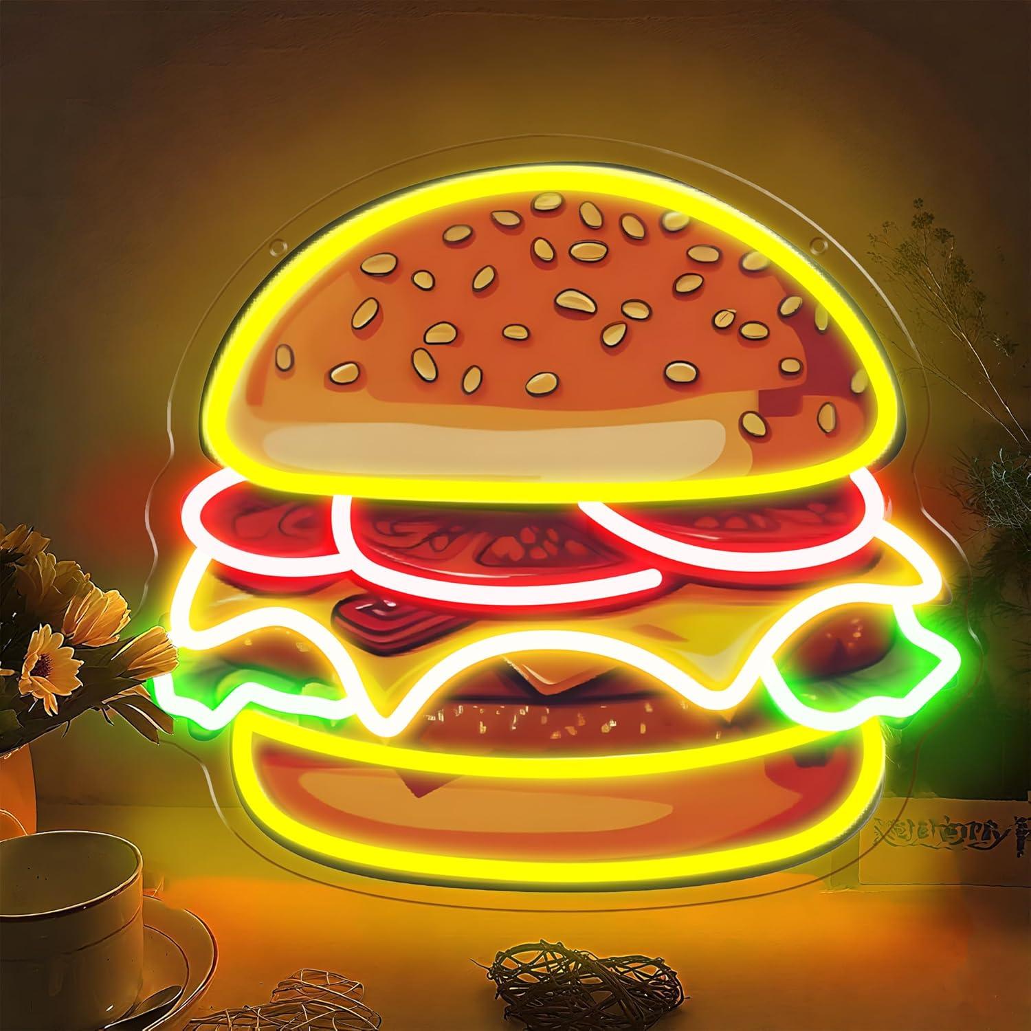 Kitchen Decor Lighting - バーガーネオンサインLEDハンバーガーウォールライト、レストラン、バー、キッチン、ファーストフード店、カフェ、フードトラックの装飾、ビジネス用LEDサイン