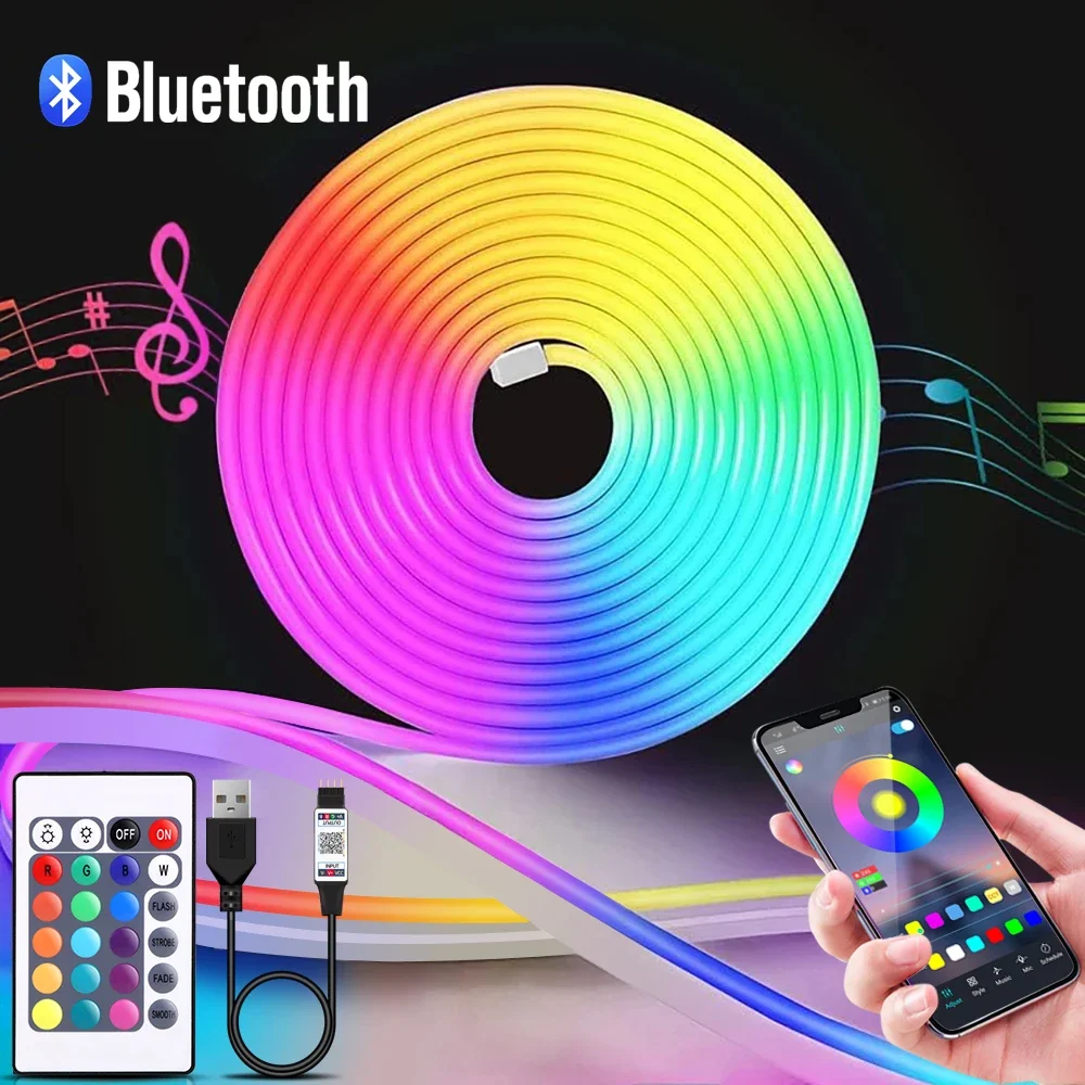 Lighting Decor In Room - 1-5m RGB LEDネオンストリップライト 5V USBフレキシブルロープライト アプリリモコン
