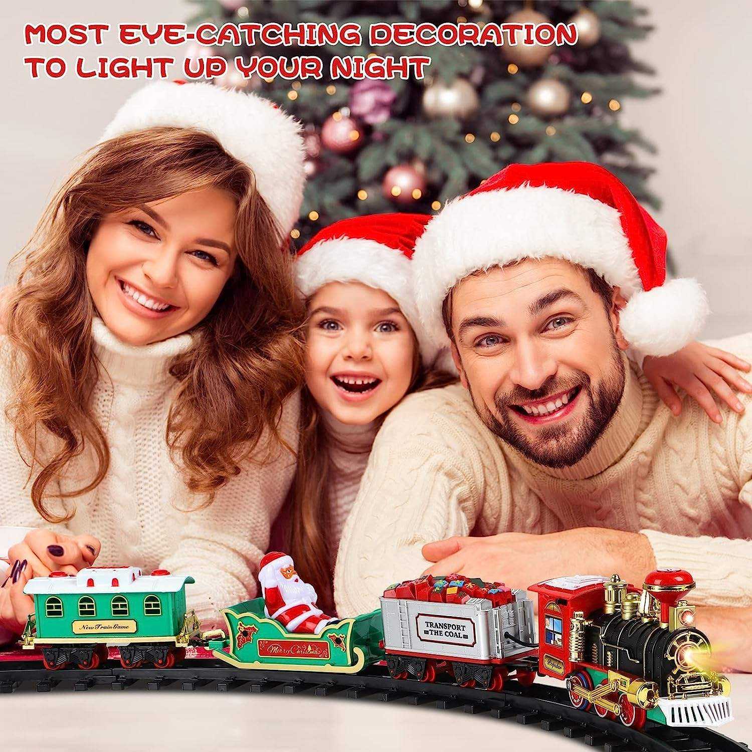 クリスマス電動列車セット（ライト付き）、車両、線路フレーム、 - Lighting Tree Decor のレビューと価格