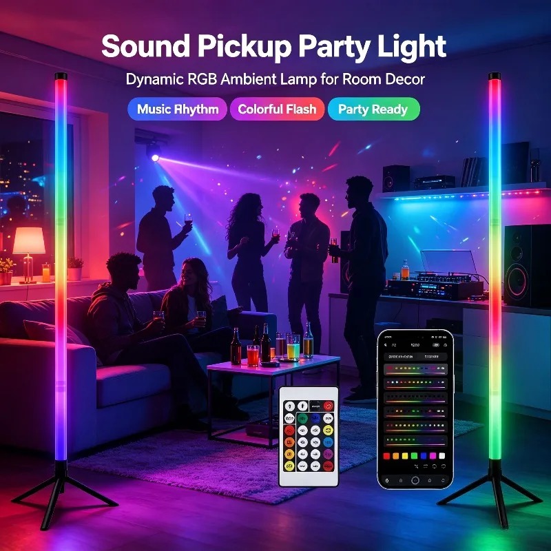 2パックRGB LEDコーナーフロアランプ、120CMサウン - Lighting Decoration In Bedroom のレビューと価格