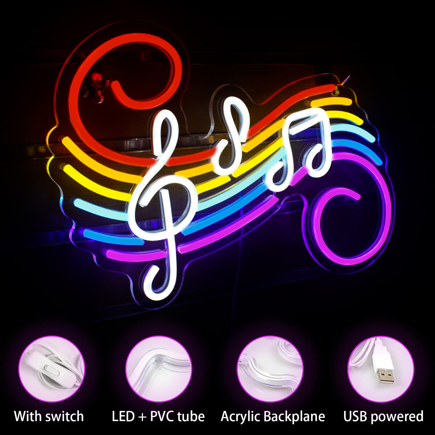 音符ネオンサイン カスタマイズ可能 カラフルなト音記号 LE - Wedding Lighting And Decor のレビューと価格