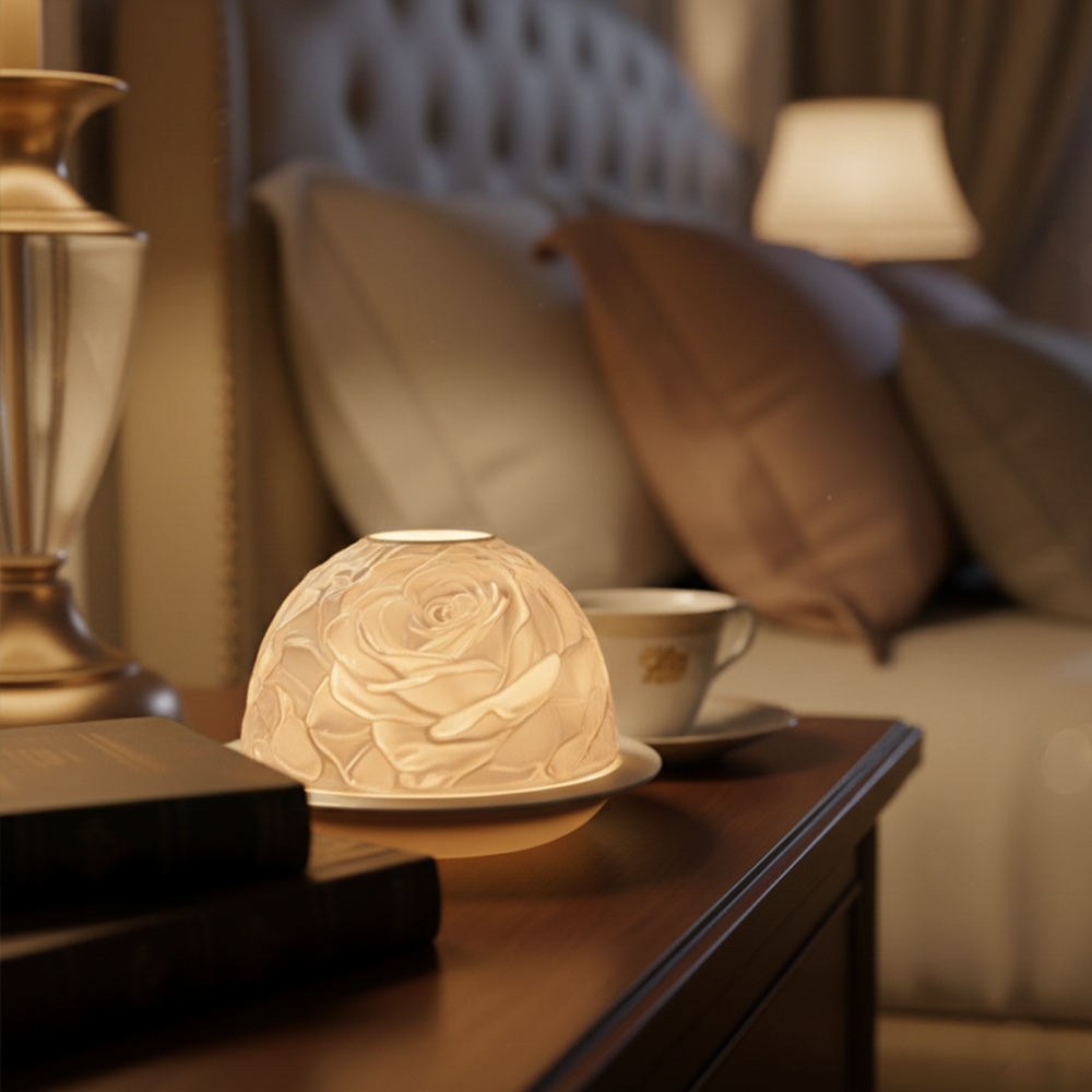 エレガントなローズ柄の磁器製キャンドルホルダー、温かみのある - Wedding Lighting And Decor のレビューと価格