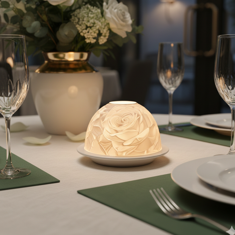 エレガントなローズ柄の磁器製キャンドルホルダー、温かみのある - Wedding Lighting And Decor のレビューと価格