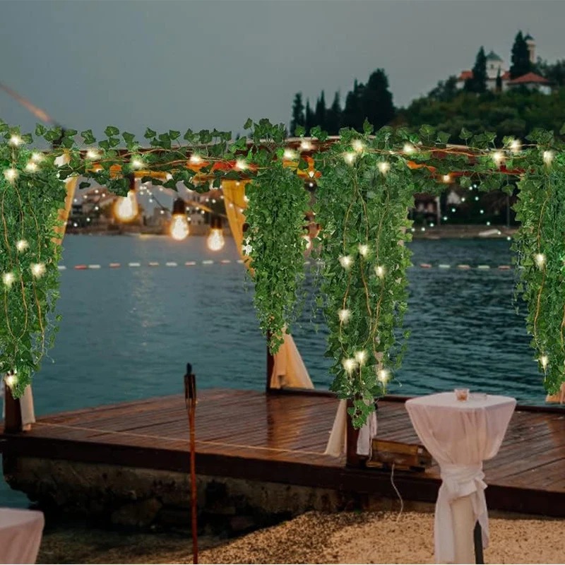 人工緑のツタの葉の花輪,吊り下げられた植物,部屋,庭,オフィ - Lighting Decor For Diwali のレビューと価格