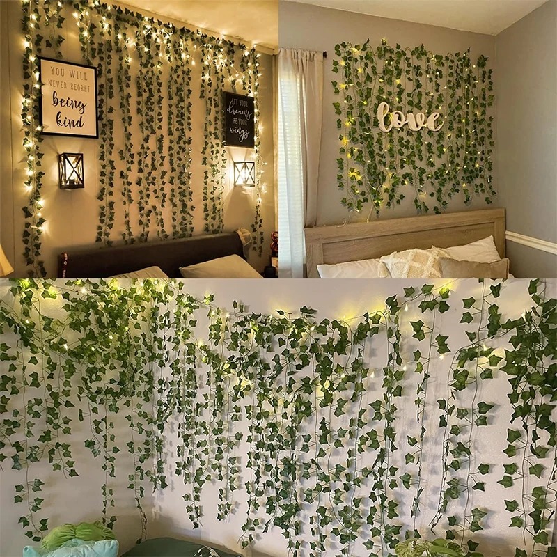 人工緑のツタの葉の花輪,吊り下げられた植物,部屋,庭,オフィ - Lighting Decor For Diwali のレビューと価格