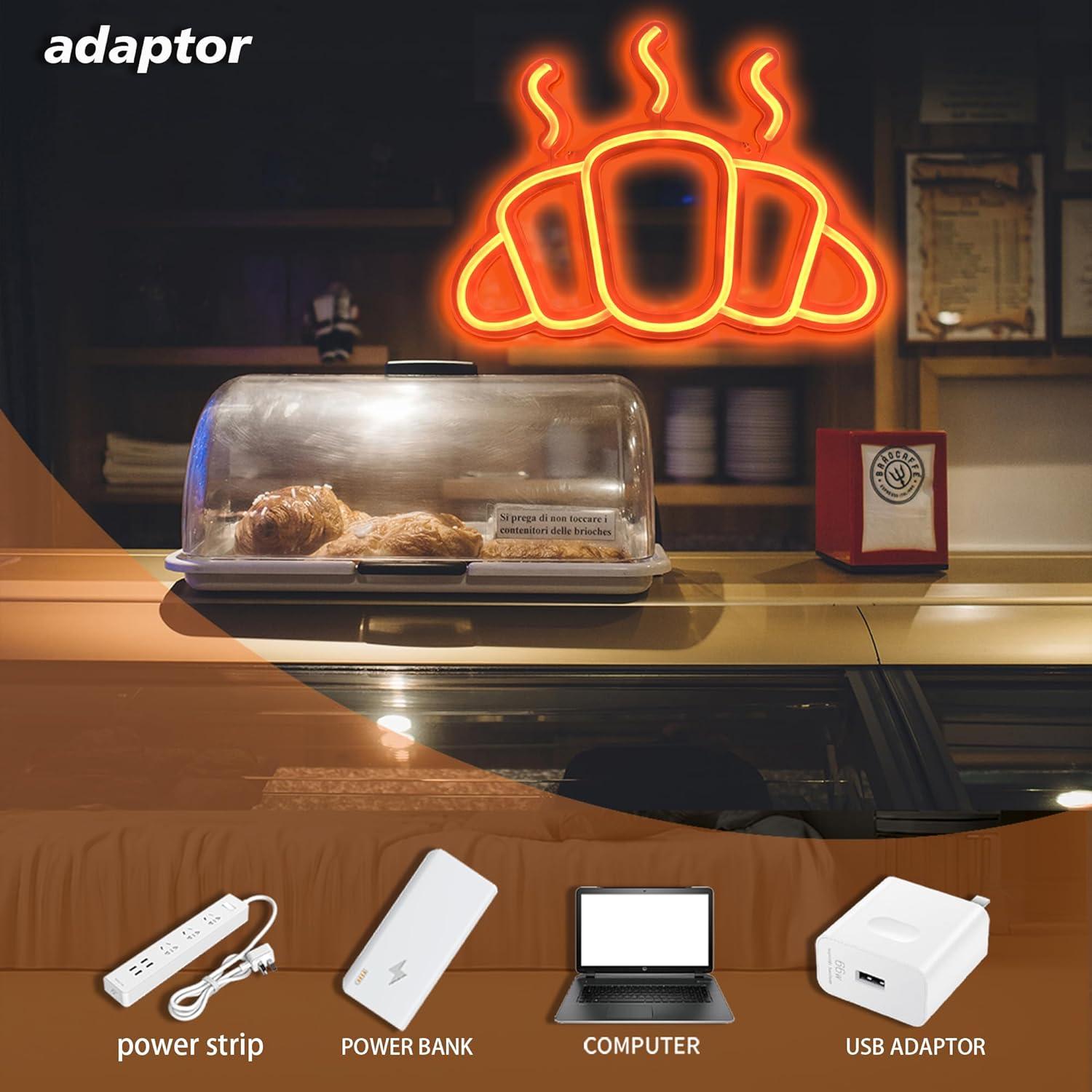 クロワッサンネオンサイン USB 電源付き調光可能なパンネオ - Kitchen Decor Lighting のレビューと価格