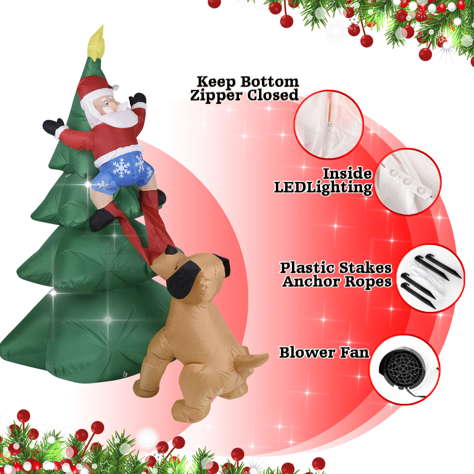 クリスマス インフレータブル ドッグ サンタクロース付き ツ - Lighting Tree Decor のレビューと価格