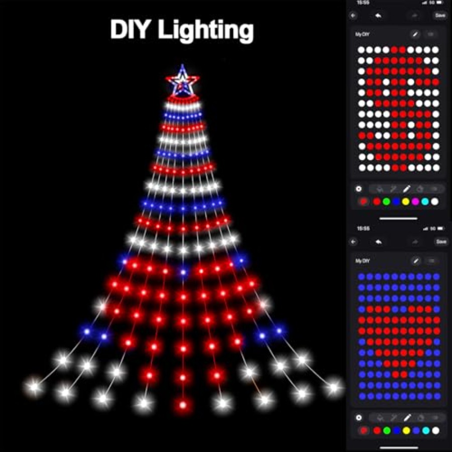 スマートな独立記念日デコレーションライト、18フィートLED - Lighting Tree Decor のレビューと価格