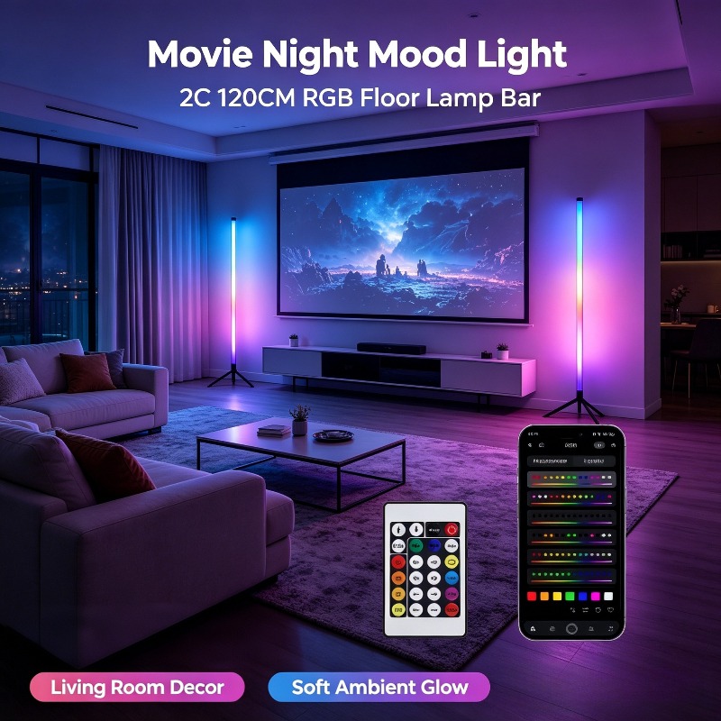 2パックRGB LEDコーナーフロアランプ、120CMサウン - Decor Lighting Floor Lamps のレビューと価格