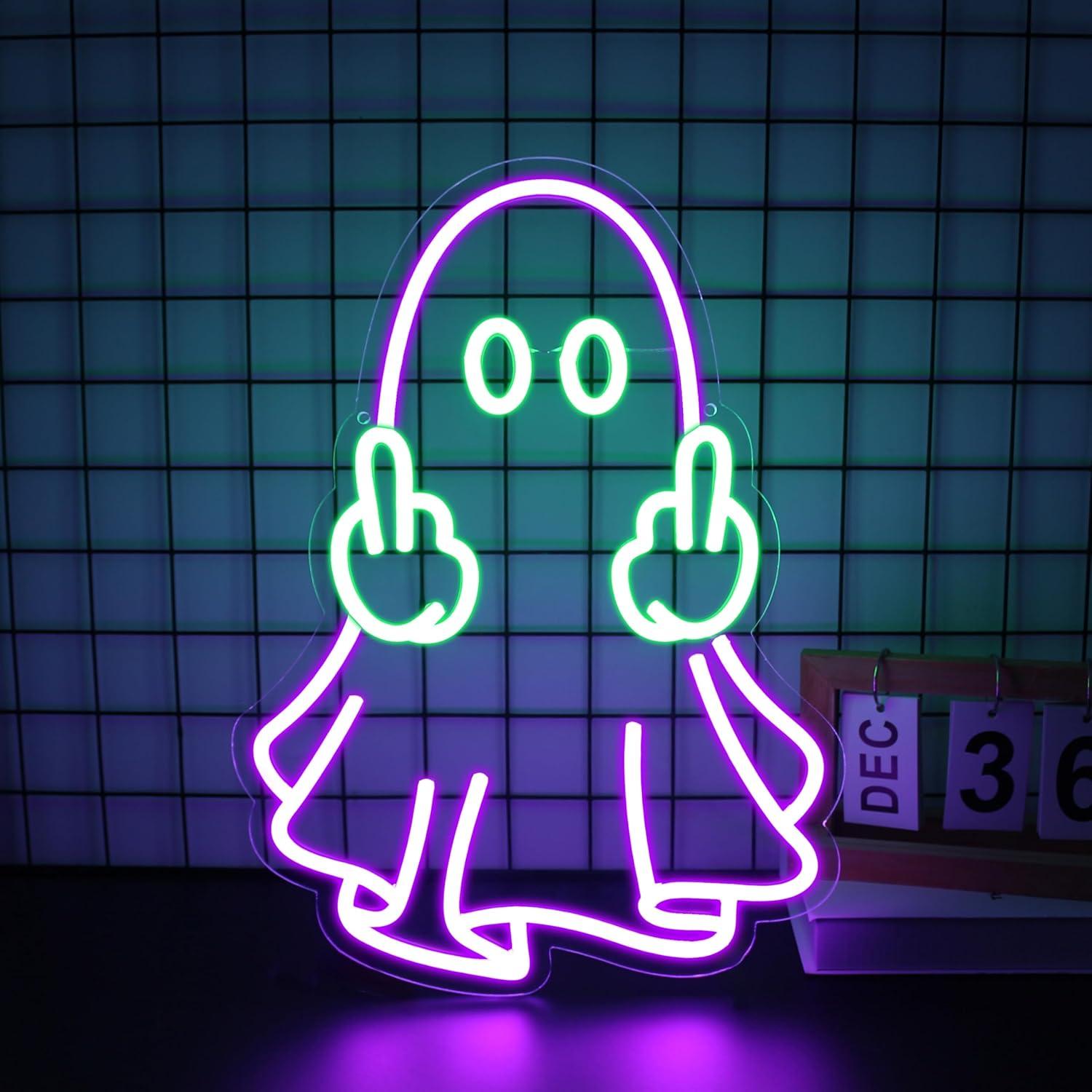 ゴーストネオンサイン USB電源 LED調光可能ネオンライト - Lighting Decor In Room のレビューと価格