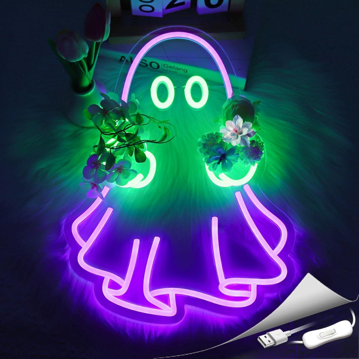 ゴーストネオンサイン USB電源 LED調光可能ネオンライト - Lighting Decor In Room のレビューと価格