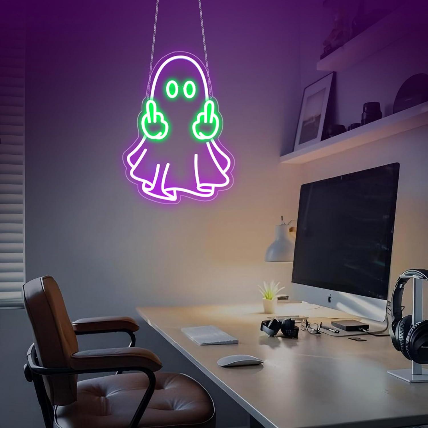 ゴーストネオンサイン USB電源 LED調光可能ネオンライト - Lighting Decor In Room のレビューと価格