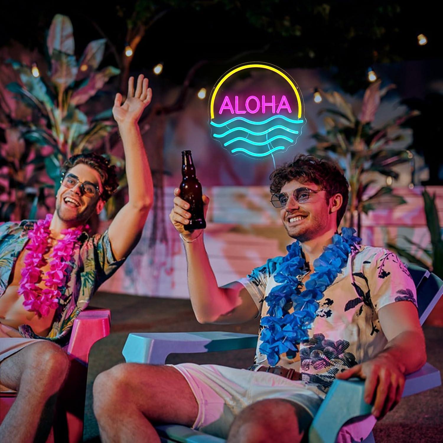 アロハサンセットウェーブネオンサインUSB調光可能なLEDラ - Lighting Decor Rentals のレビューと価格