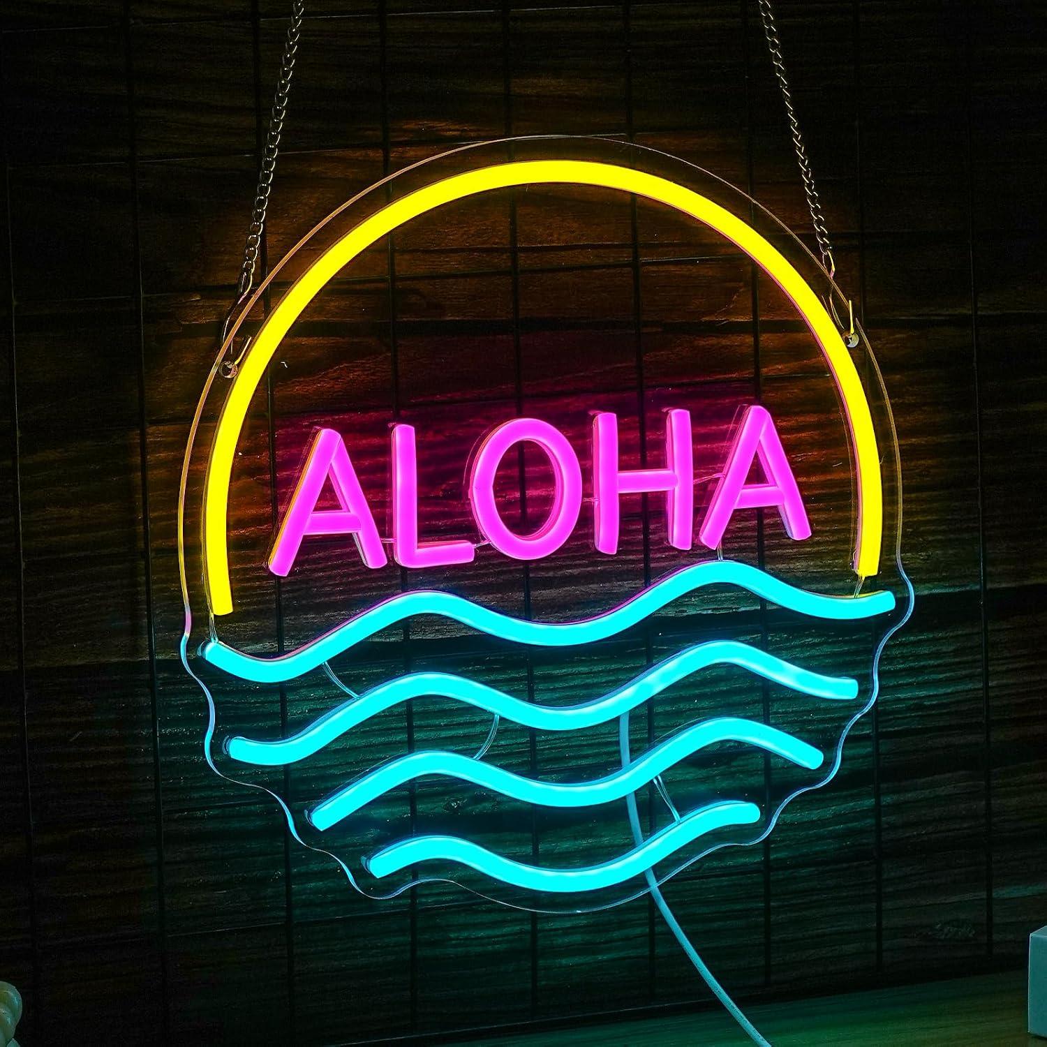 アロハサンセットウェーブネオンサインUSB調光可能なLEDラ - Lighting Decor Rentals のレビューと価格