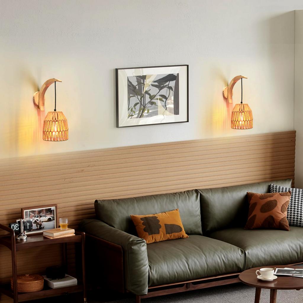 ボヘミアンラタンウォールランプ ヴィンテージ手編み麻縄ウォー - Foyer Lighting Wall Decor のレビューと価格