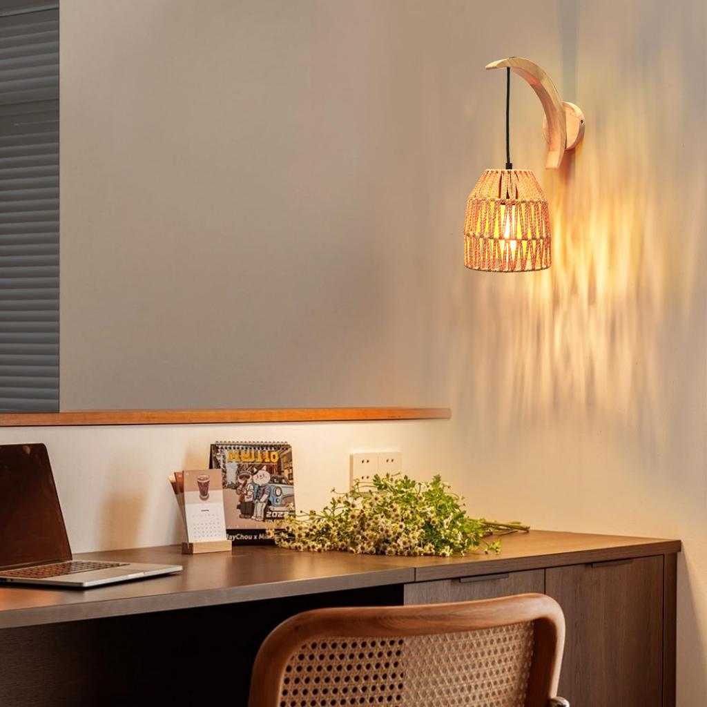 ボヘミアンラタンウォールランプ ヴィンテージ手編み麻縄ウォー - Foyer Lighting Wall Decor のレビューと価格