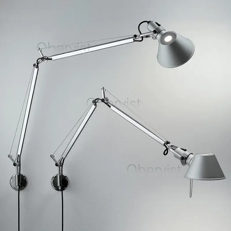 イタリア製ロングアームLEDウォールランプシルバーブラックメ - Foyer Lighting Wall Decor のレビューと価格