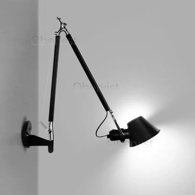イタリア製ロングアームLEDウォールランプシルバーブラックメ - Foyer Lighting Wall Decor のレビューと価格