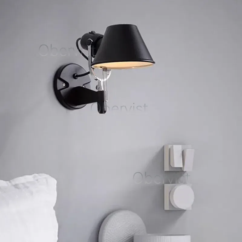 イタリア製ロングアームLEDウォールランプシルバーブラックメ - Foyer Lighting Wall Decor のレビューと価格