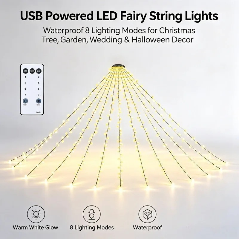 防水USB LEDストリングライト、クリスマスツリー、結婚式 - Lighting Tree Decor のレビューと価格