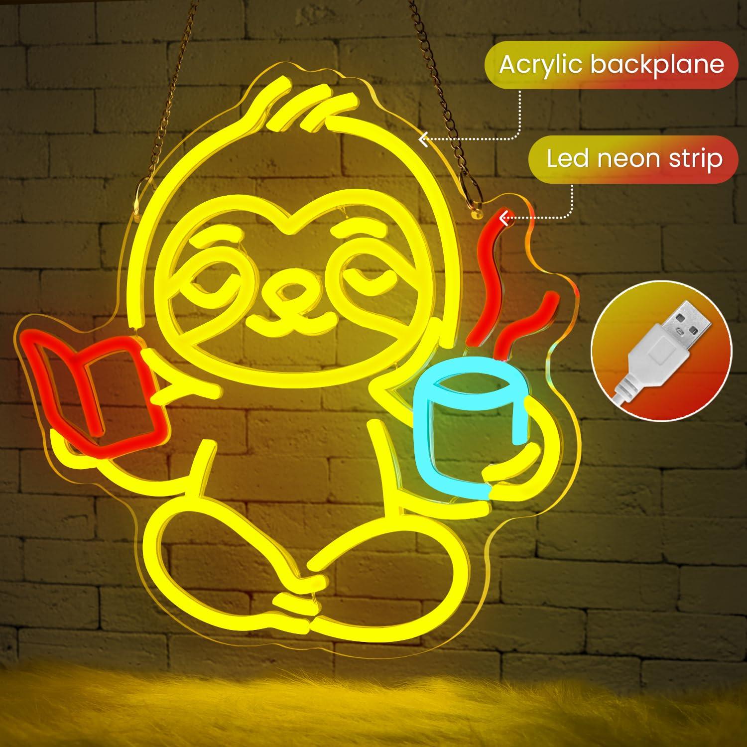 ナマケモノのネオンサインUSB調光LEDライト、寝室、リビン - Lighting Decor In Room のレビューと価格