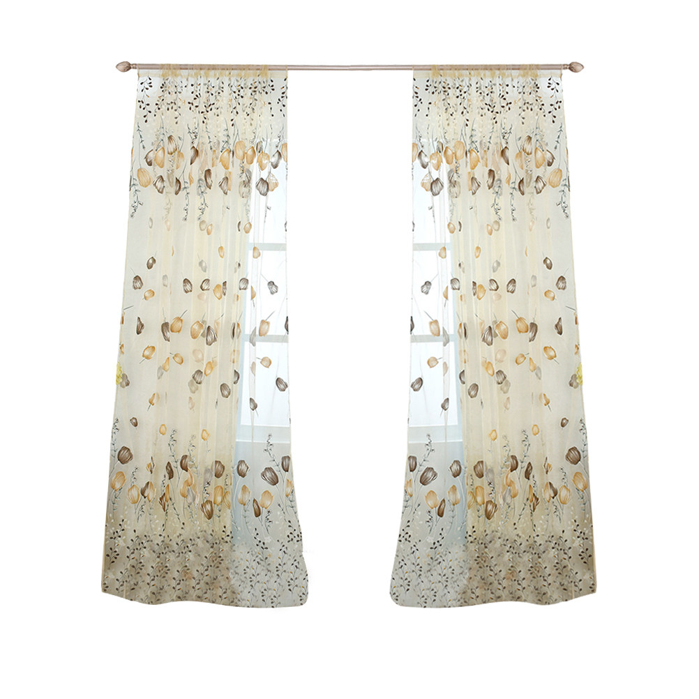 100x200cm チューリップボイルカーテン半透明薄手の花 - Kitchen Decor Lighting のレビューと価格