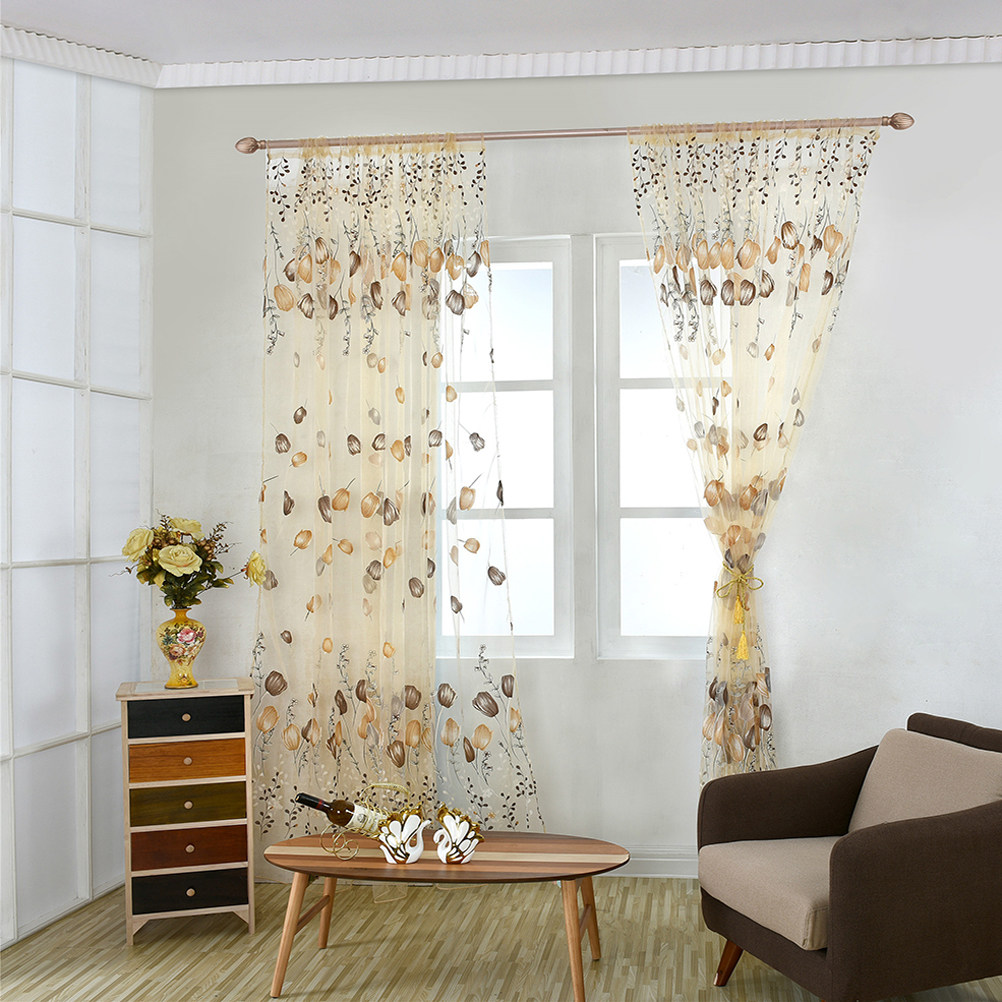 100x200cm チューリップボイルカーテン半透明薄手の花 - Kitchen Decor Lighting のレビューと価格