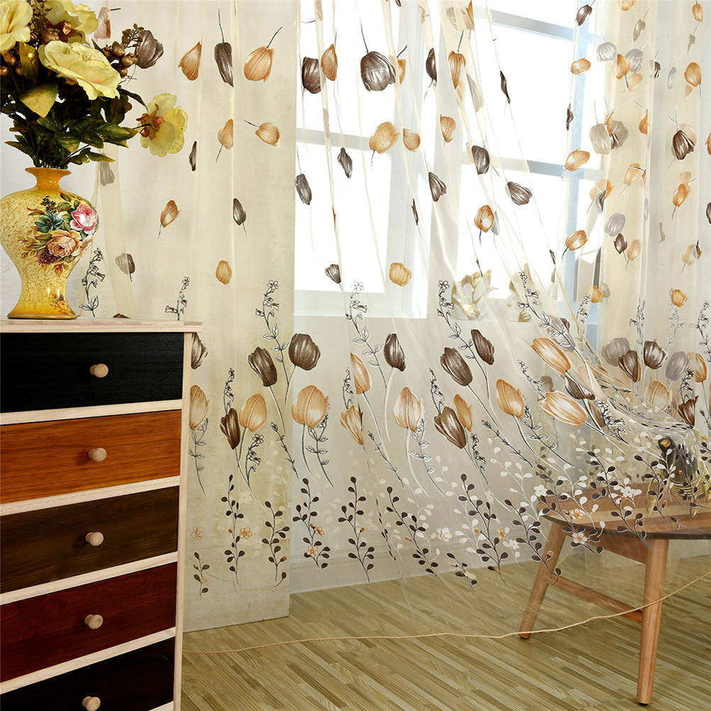 100x200cm チューリップボイルカーテン半透明薄手の花 - Kitchen Decor Lighting のレビューと価格