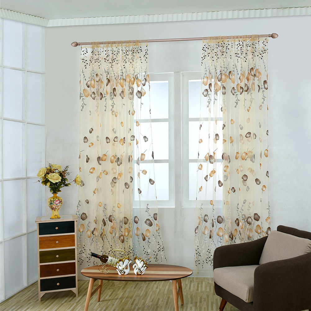 100x200cm チューリップボイルカーテン半透明薄手の花 - Kitchen Decor Lighting のレビューと価格