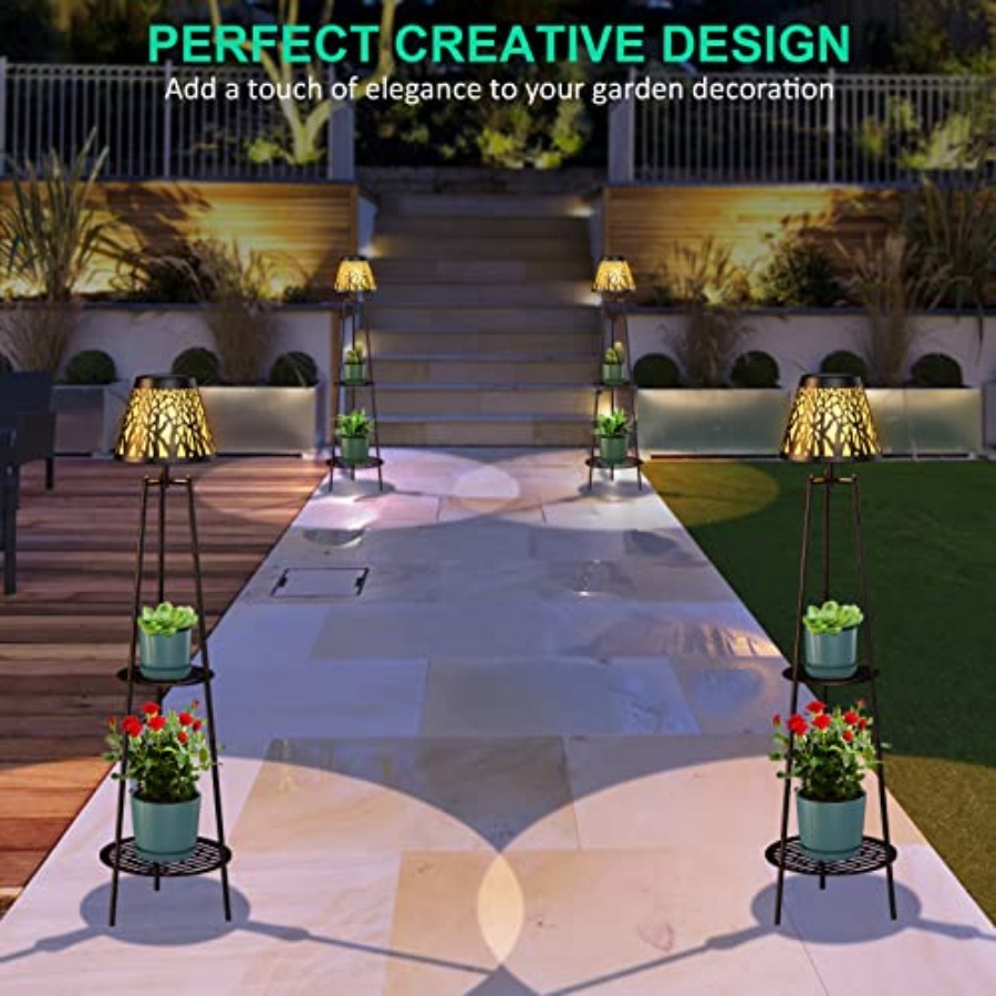 2パック屋外ソーラーフロアランプ、植物スタンド付き、防水メタ - Decor Lighting Floor Lamps のレビューと価格