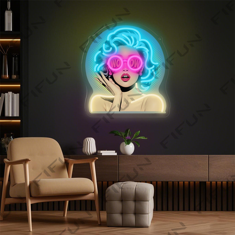 WOWカールガールネオンサインUVプリントウォールアート、U - Outdoor Lighting Decor Wow のレビューと価格