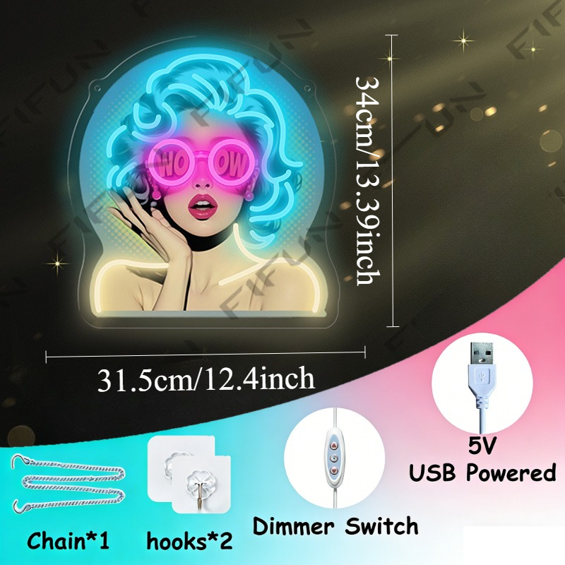 WOWカールガールネオンサインUVプリントウォールアート、U - Outdoor Lighting Decor Wow のレビューと価格