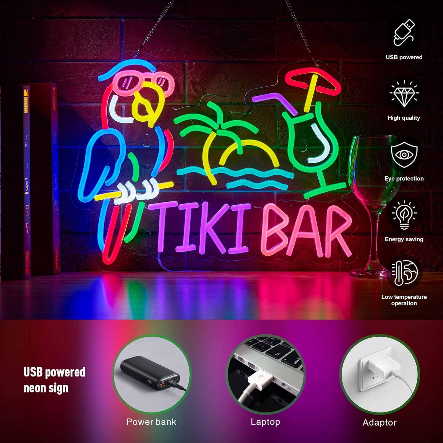 ティキバーパロットパームツリーネオンサインビジネスアートウォ - Lighting Tree Decor のレビューと価格