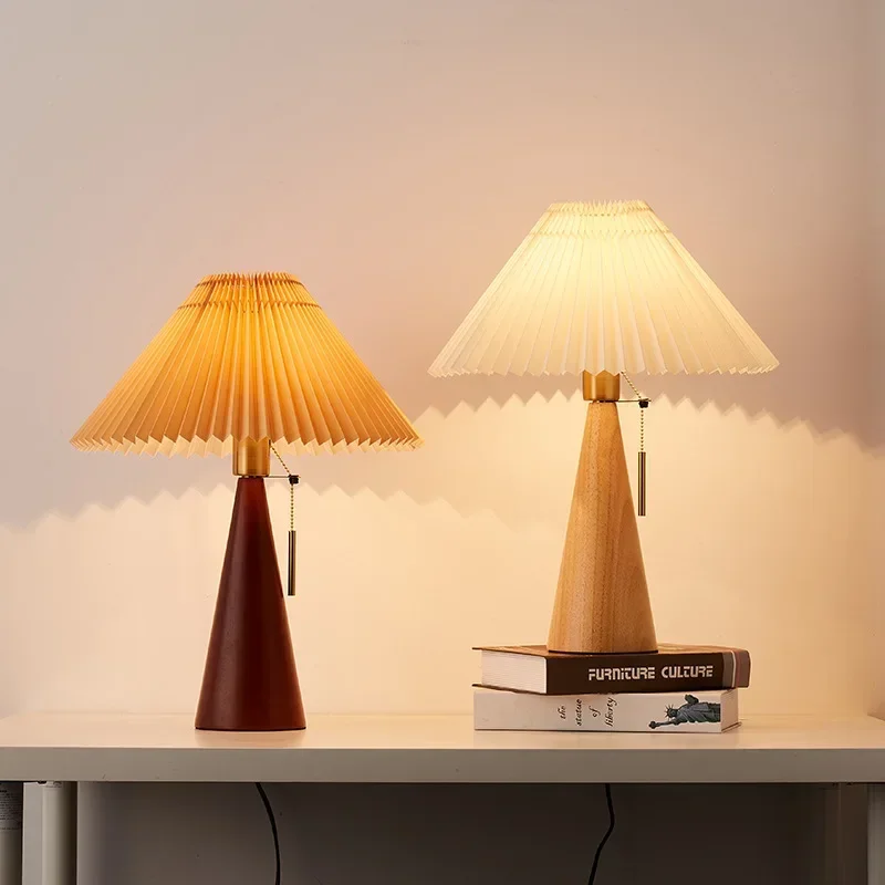 レトロプリーツテーブルランプ北欧無垢材ライト研究読書用寝室の - Lighting Decoration In Bedroom のレビューと価格