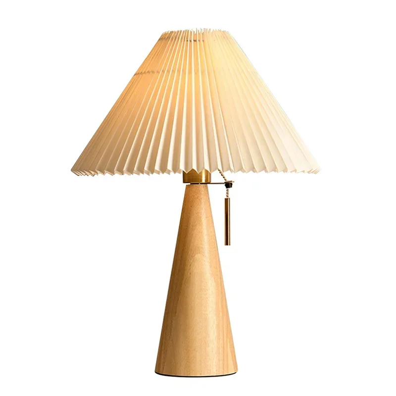 レトロプリーツテーブルランプ北欧無垢材ライト研究読書用寝室の - Lighting Decoration In Bedroom のレビューと価格