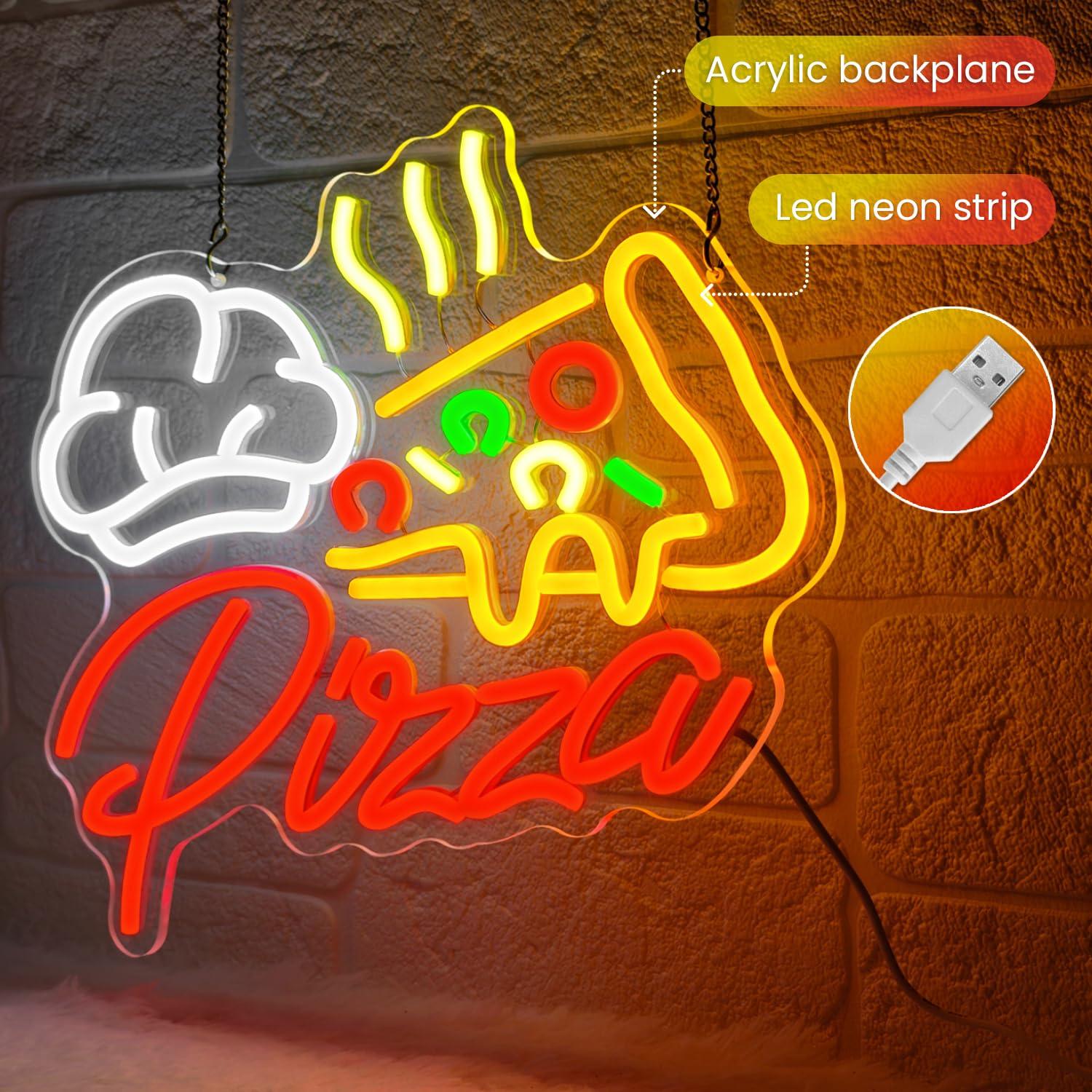 ピザネオンサイン カラフルなピザLEDライト ピザショップ、 - Kitchen Decor Lighting のレビューと価格