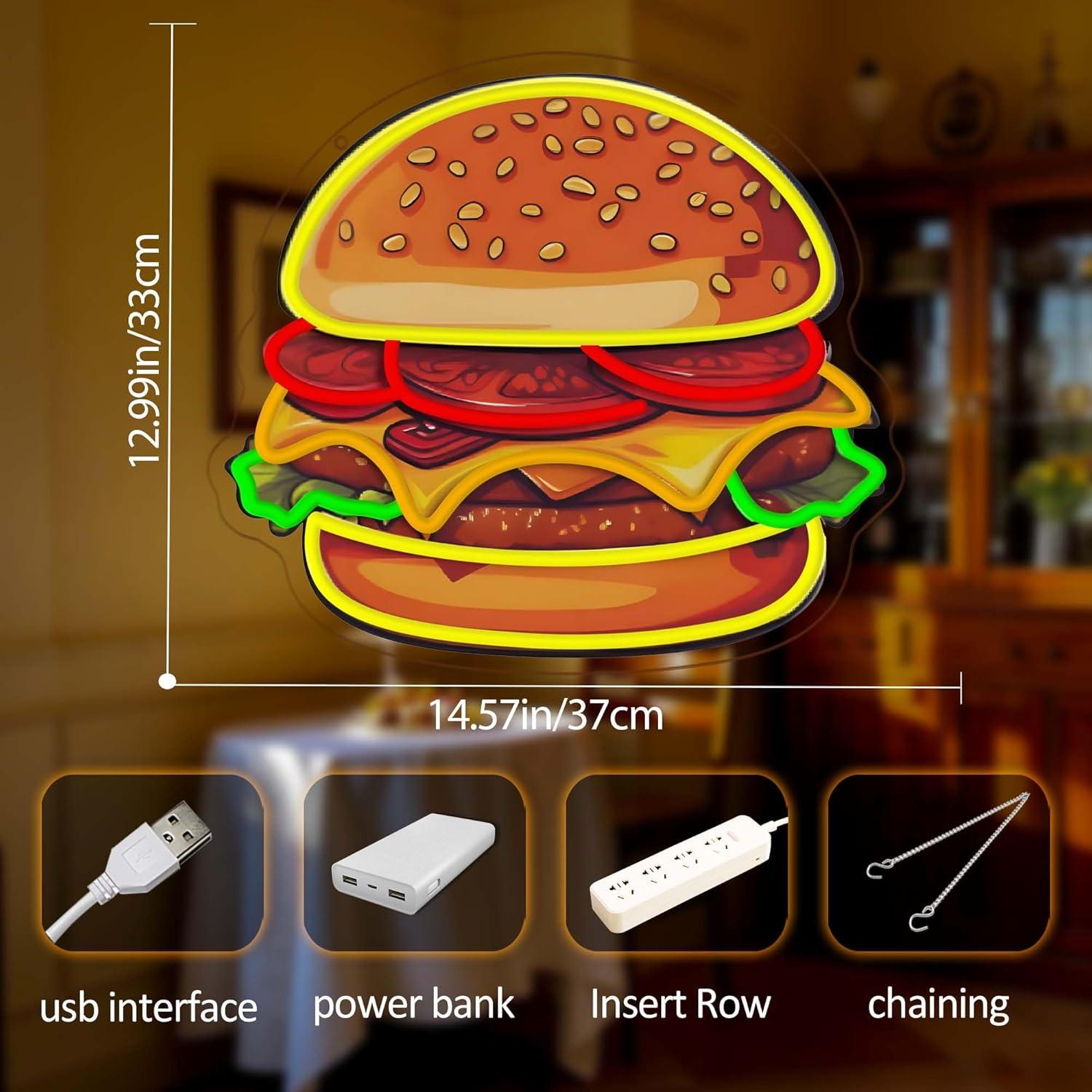 バーガーネオンサインLEDハンバーガーウォールライト、レスト - Kitchen Decor Lighting のレビューと価格