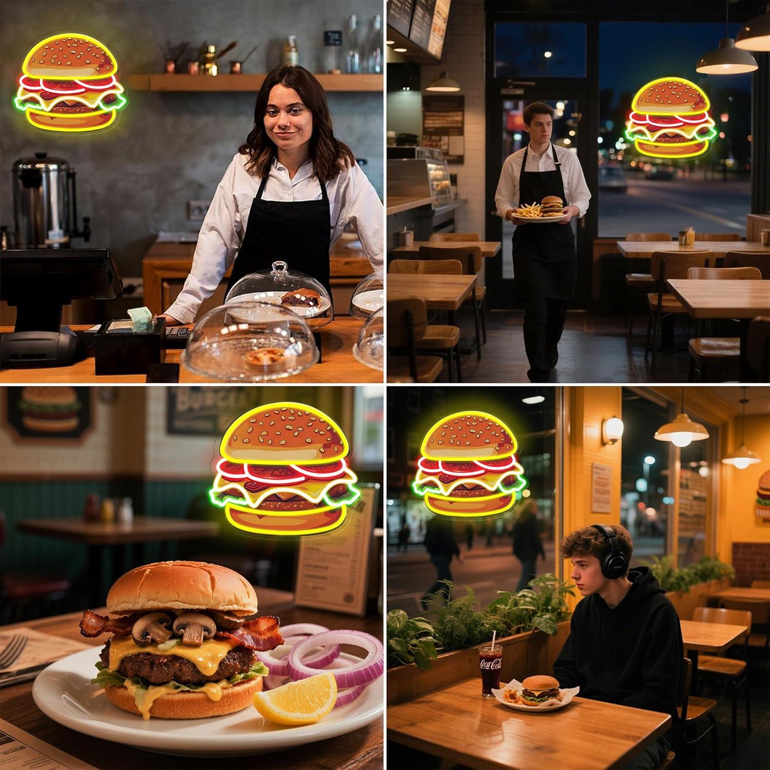 バーガーネオンサインLEDハンバーガーウォールライト、レスト - Kitchen Decor Lighting のレビューと価格