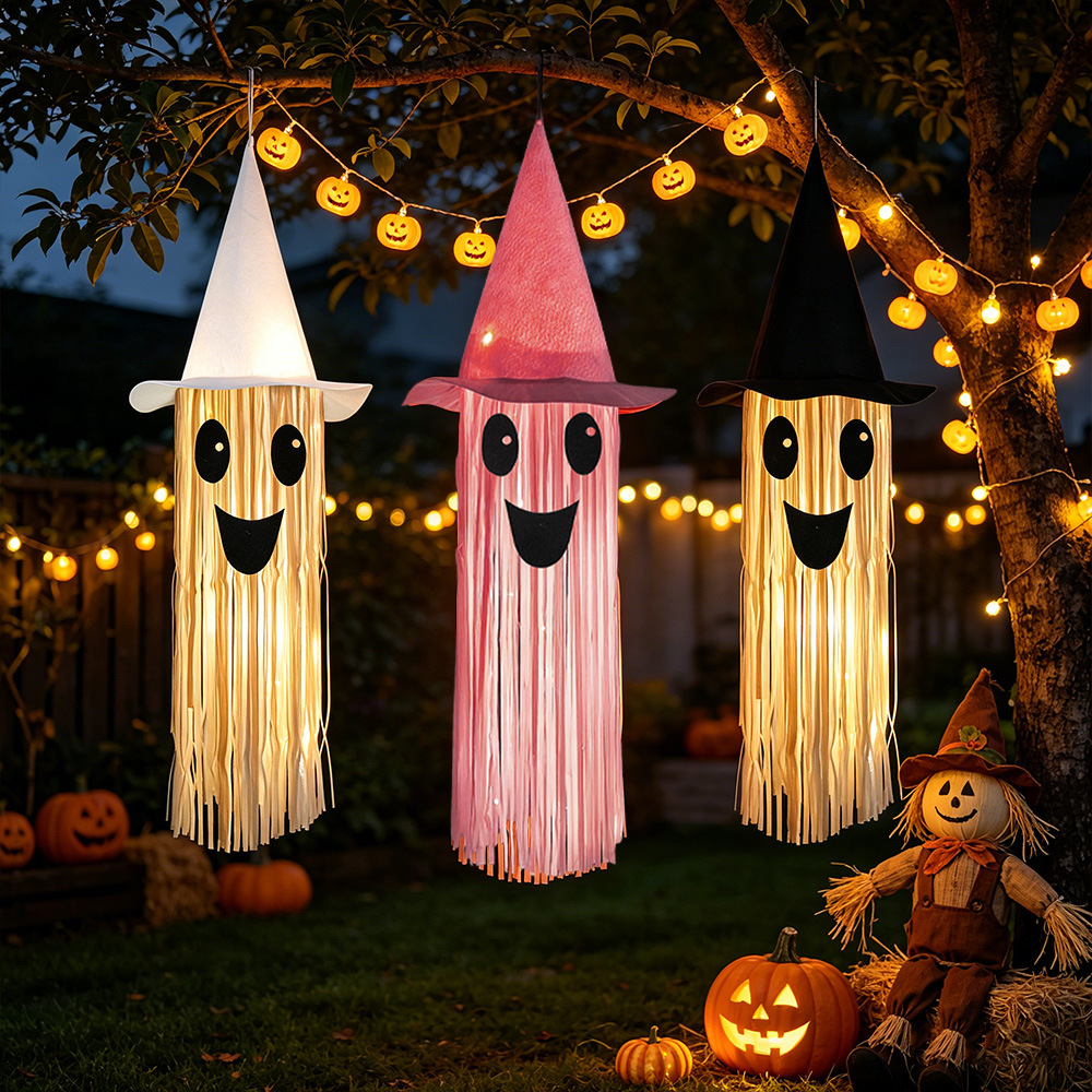 ハロウィン光る魔女帽子ゴーストタッセル吊り下げ装飾、LEDラ - Lighting Tree Decor のレビューと価格